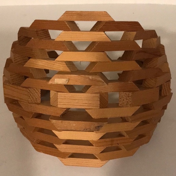 Vintage Planter Mid Century Modern Geometric Brutalist Wood Art Basket/ Planter - Picture 12 of 16